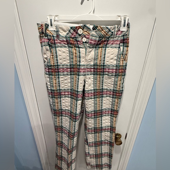 Free People Pants - Free People Plaid Seersucker Cropped Pants Boho Summer Size 6